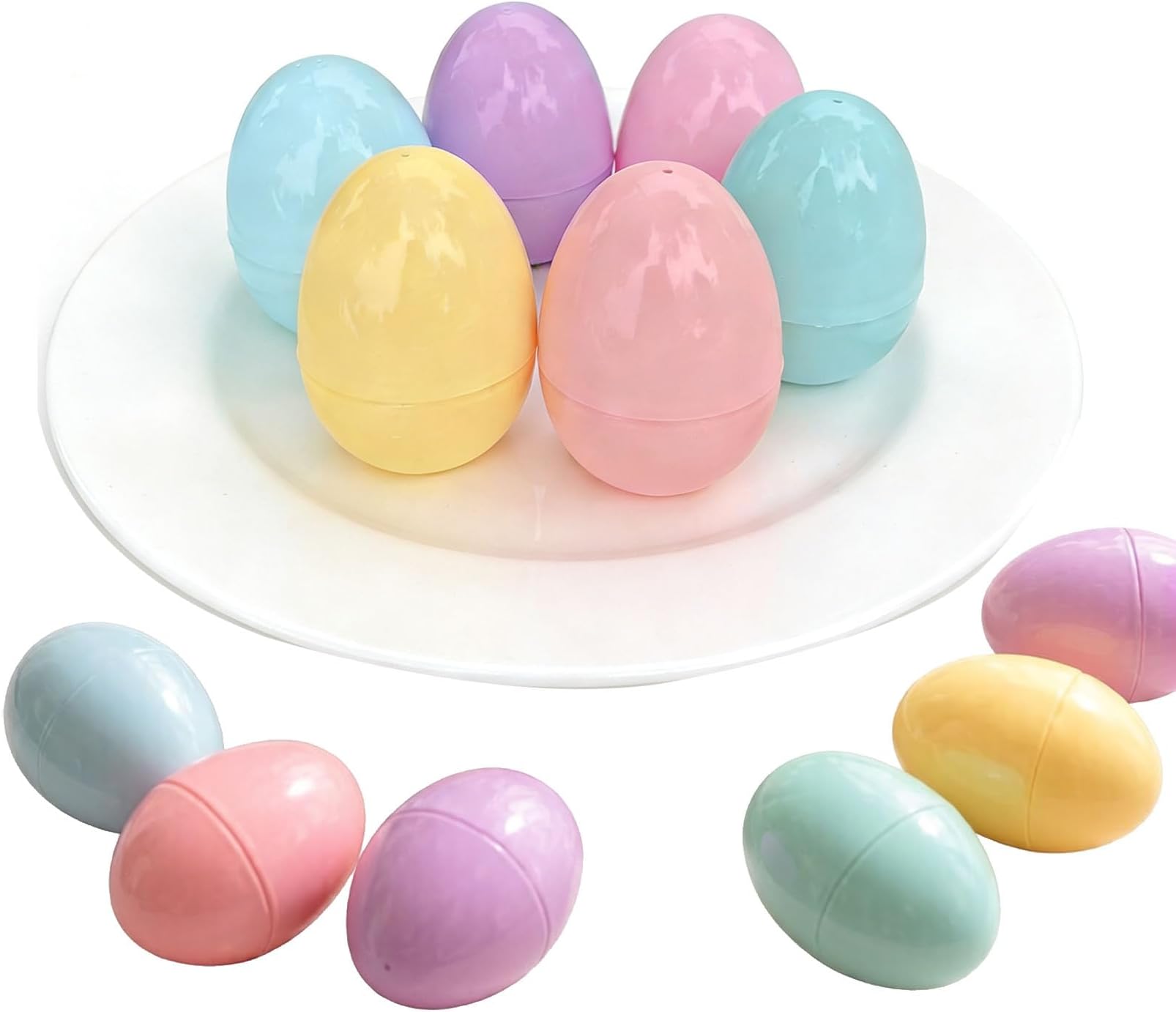 Benilax 24 Jumbo Fillable Pastel Plastic Easter Egg Bulk Hunt Party Supply Pack - 3.15 inch Assorted Color Plastic Eggs