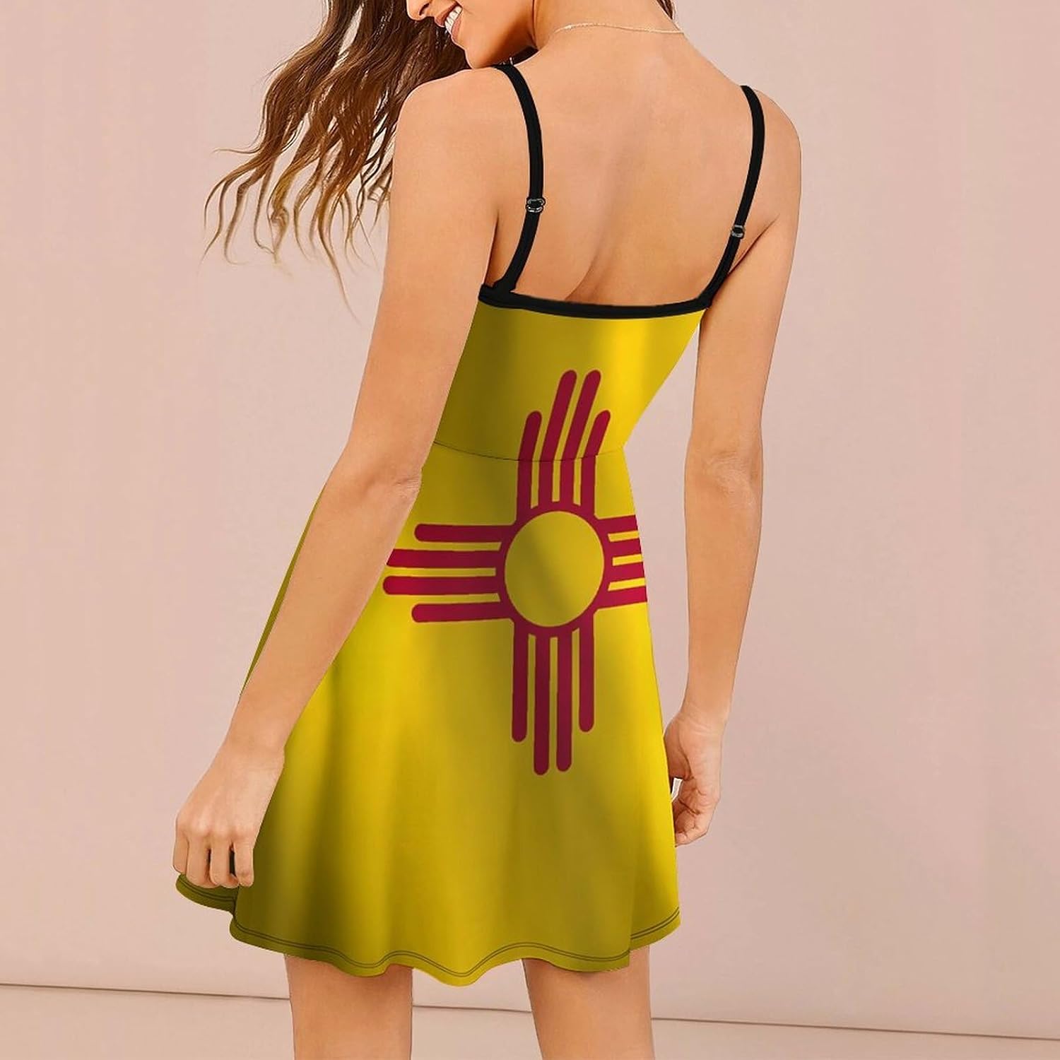 Flag of New Mexico Short Cami Dress for Women Adjustable Spaghetti Strap Flowy Sundress Beach Vacation