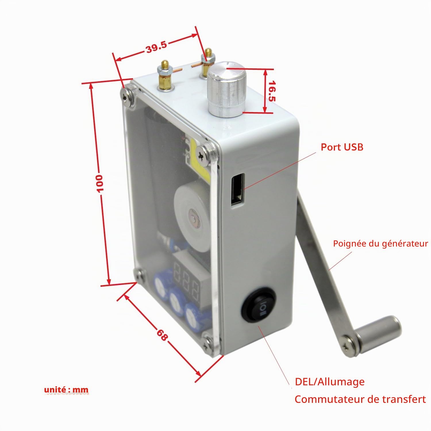 Gikfun GK1029 Générateur de manivelle portable avec chargeur USB d'urgence avec lumière COB et briquet, équipement de survie compact pour le camping en plein air, la randonnée, les pannes de courant