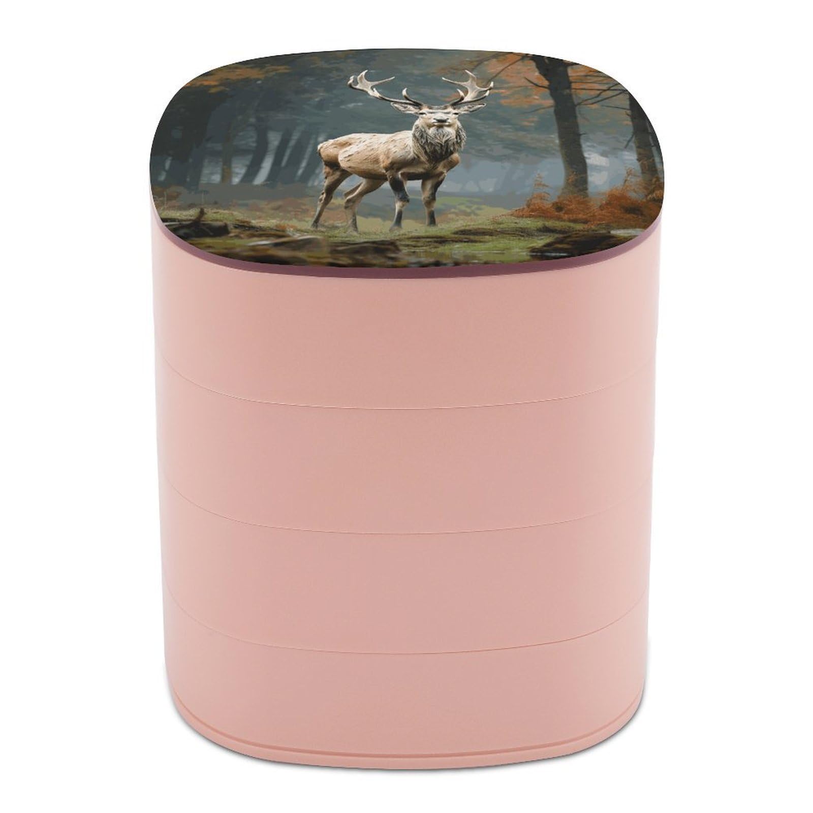 JTREHY Deer Animals Jewelry Box 4-Layer Covered Rotating Jewelry Storage Box Large Capacity Storage Boxes Portable Jewelry Case for Bracelets Earrings Necklace