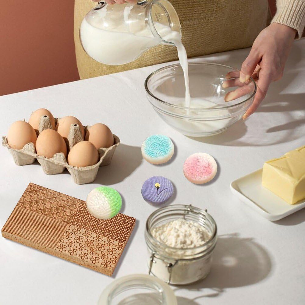 Japońska drewniana forma Wagashi do samodzielnego pieczenia, tradycyjne chińskie narzędzie do pieczenia z żebrowaną płytką, wzór falisty liść, do ciast, artykuły do pieczenia