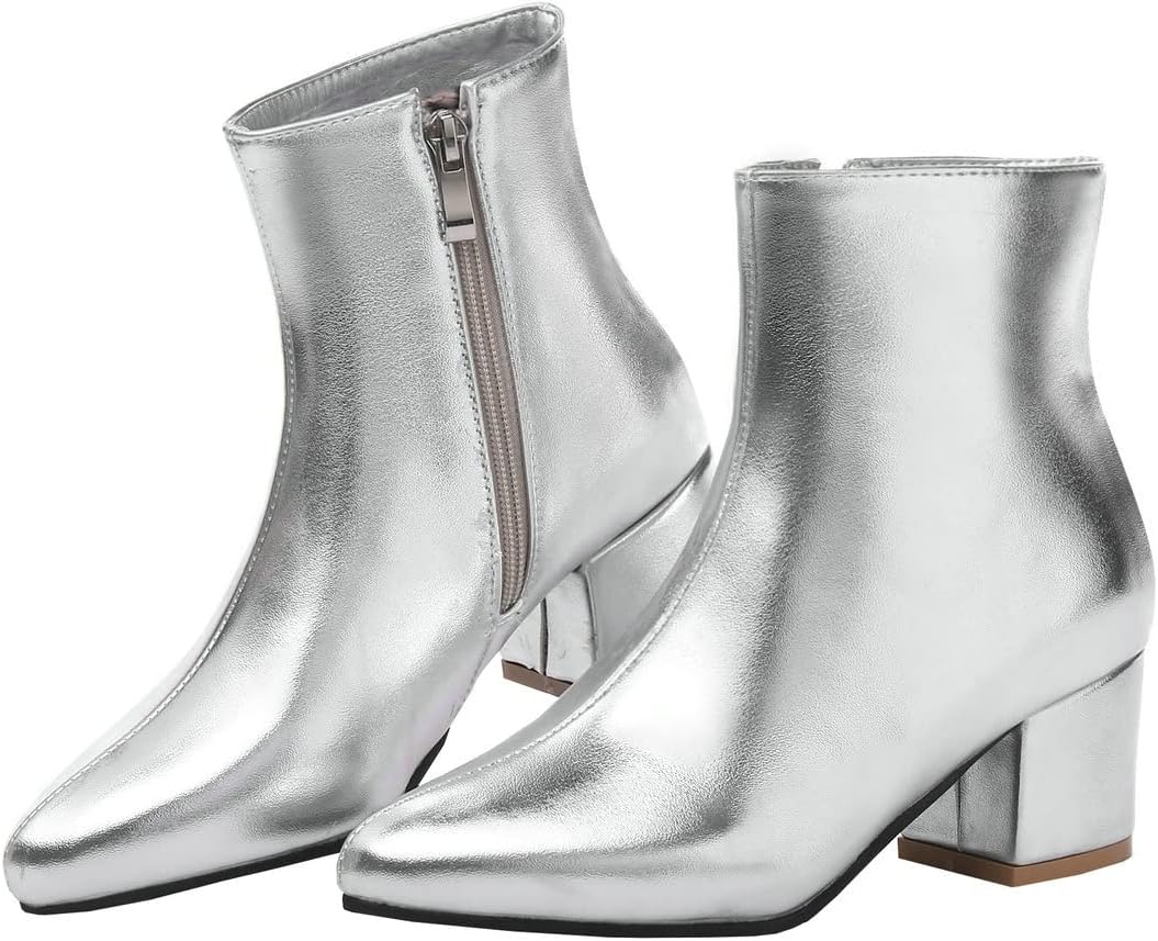 BEAUPAS Women's Chunky Block Heel Ankle Boots High Heel Pointed Toe Zip Up Ankle Booties Shoes