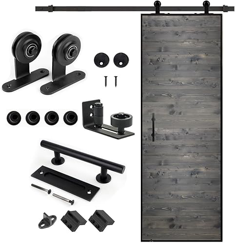 SZ TOPHAND 30 x 84 pulgadas Puerta de granero gris profundo con kit de herrajes para puerta corrediza de 5 pies marco de acero inoxidable de 20 a 42
