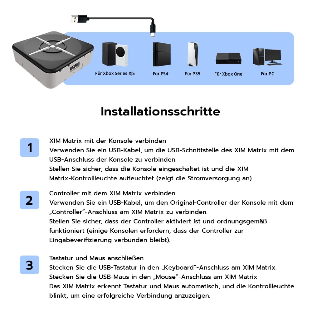 Mcbazel XIM Matrix Multi-Input Adapter Tastatur- und Maus-Anschluss Konverter für PS5,Xbox Series X/S,Xbox One, PS4, PC