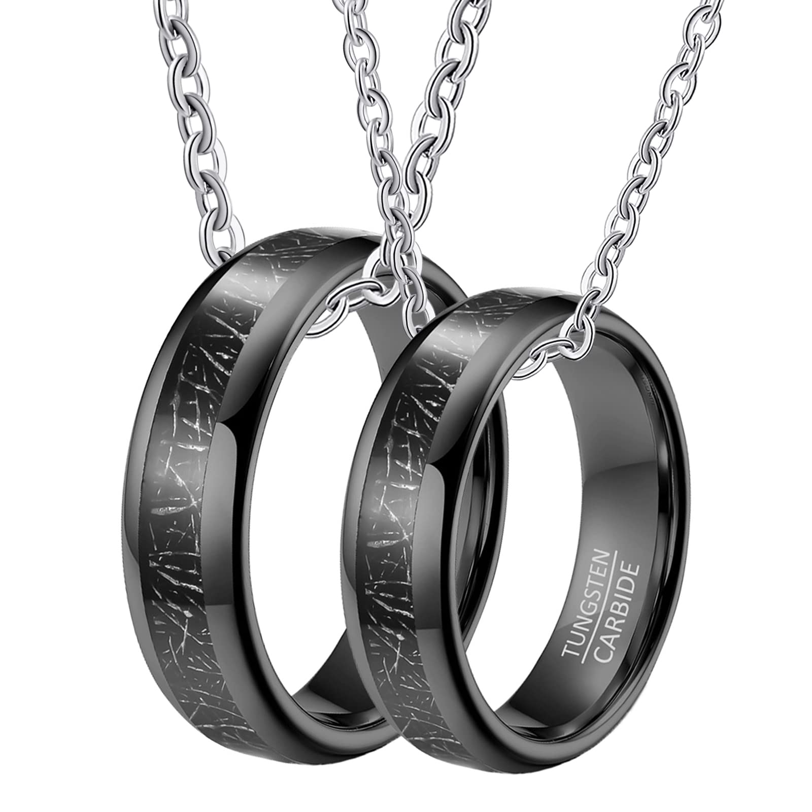 Partner Halskette Personalisiert, Partnerketten Personalisiert Schwarz Kette Personalisiert 6 mm Schwarze Ringeinlage aus Metall Halskette