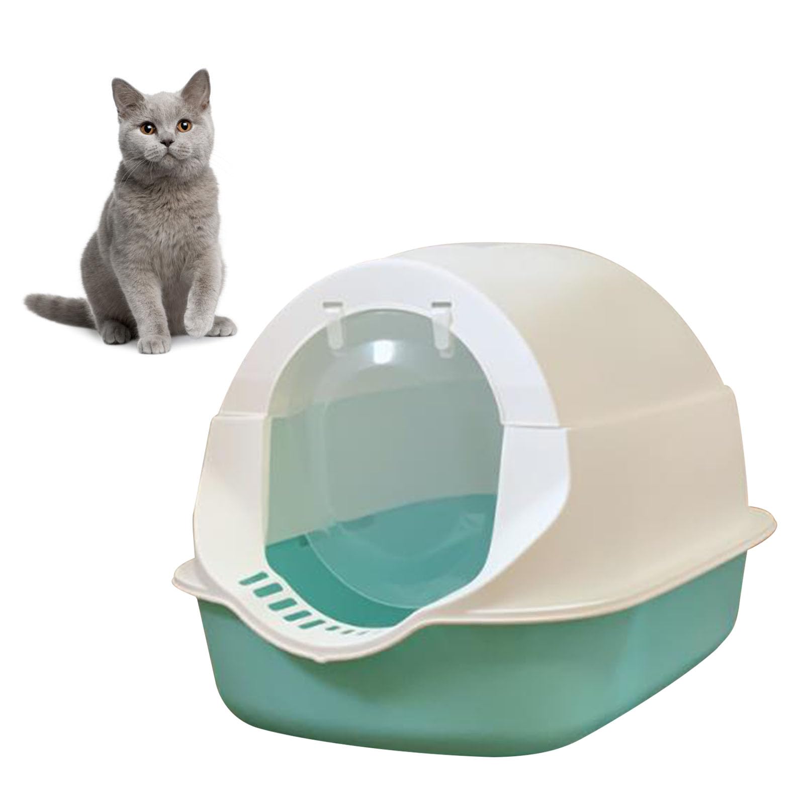 Katzenstreu mit Kapuze, Vollständig Geschlossene PP-Katzenstreu mit Geruchsbarriere für den Innenbereich (Cyan)