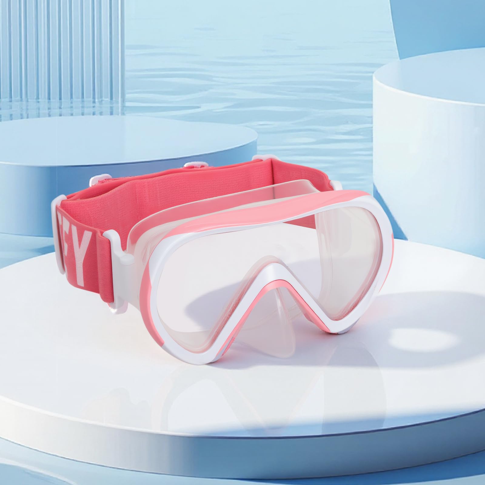 Dziecięce okulary do nurkowania z paskiem z materiału, maska zapobiegająca wyciekaniu i elastycznym paskiem z materiału, panoramiczna maska HD 180°, ochrona przed zaparowaniem, maska do