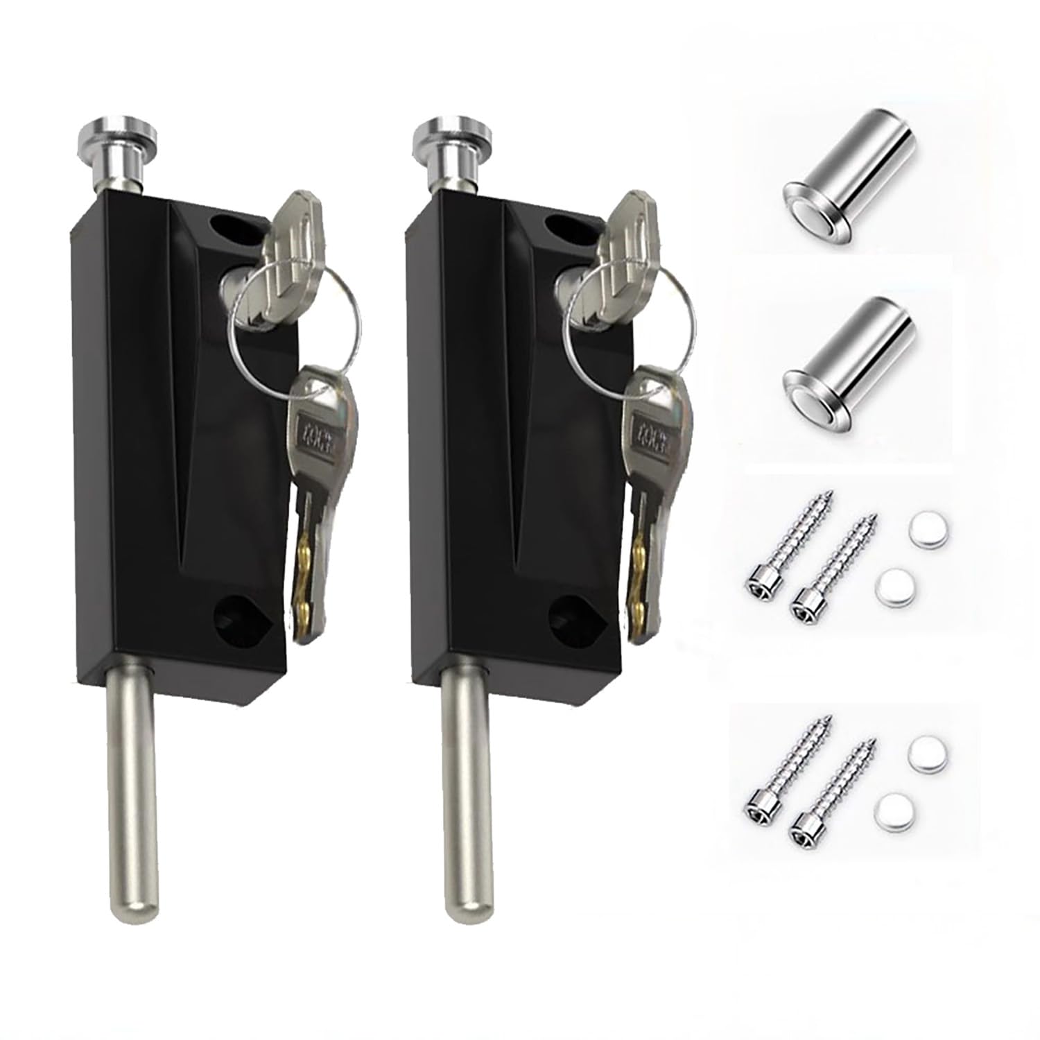 Security Plus Black Sliding Door Lock Set, Heavy Duty Alloy/Stainless Steel Construction, 2-Pack with Keys and Installation Hardware for Patio Doors