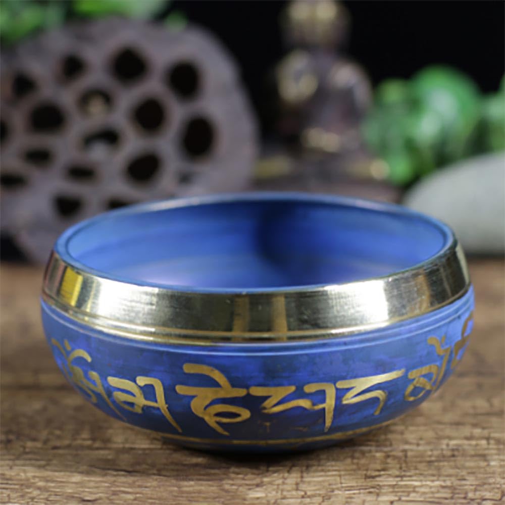Set di campane tibetane fatte a mano, per meditazione con martello e cuscino, campana sonora buddista blu per relax e meditazione
