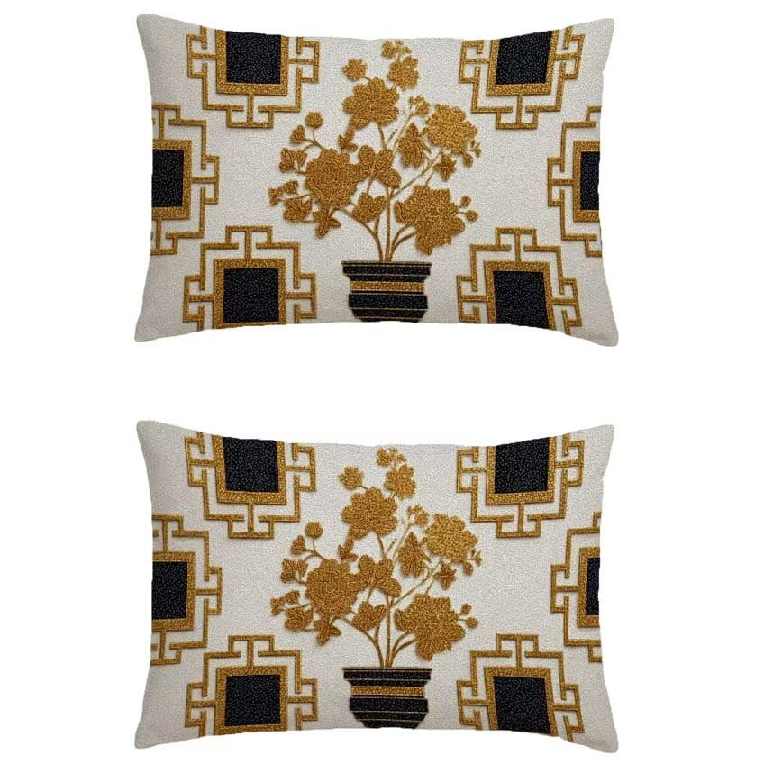 Housse de coussin géométrie lin imperméable 60x90cm pour décoration maison et extérieur