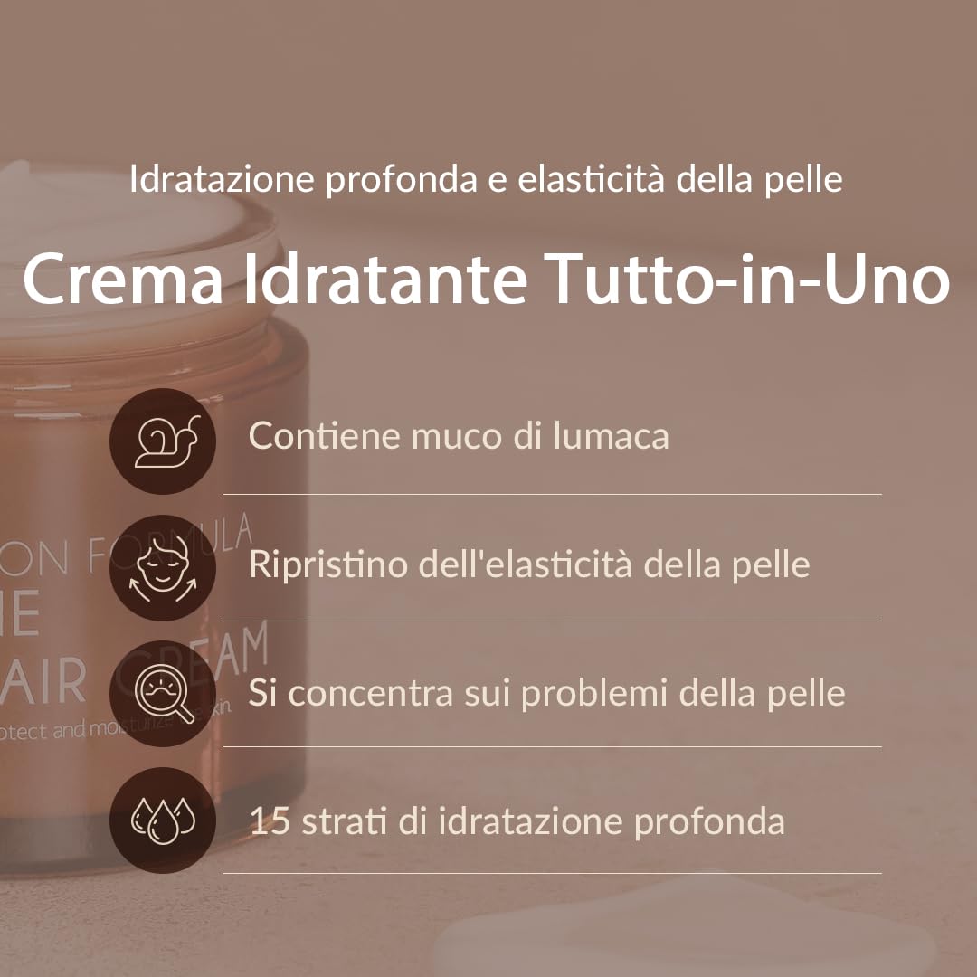 [Mizon] Crema riparatrice a la bava di lumaca (75 g), crema idratante per il viso con estratto di mucina di lumaca, cosmetico coreano tutto in uno, cura delle rughe e delle imperfezioni