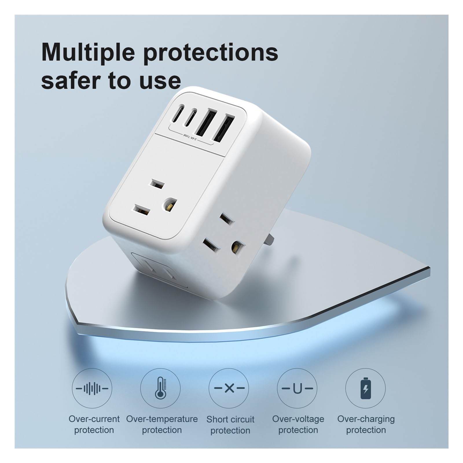 Adaptador de Viaje Plegable para Reino Unido 8 en 1 con USB-C