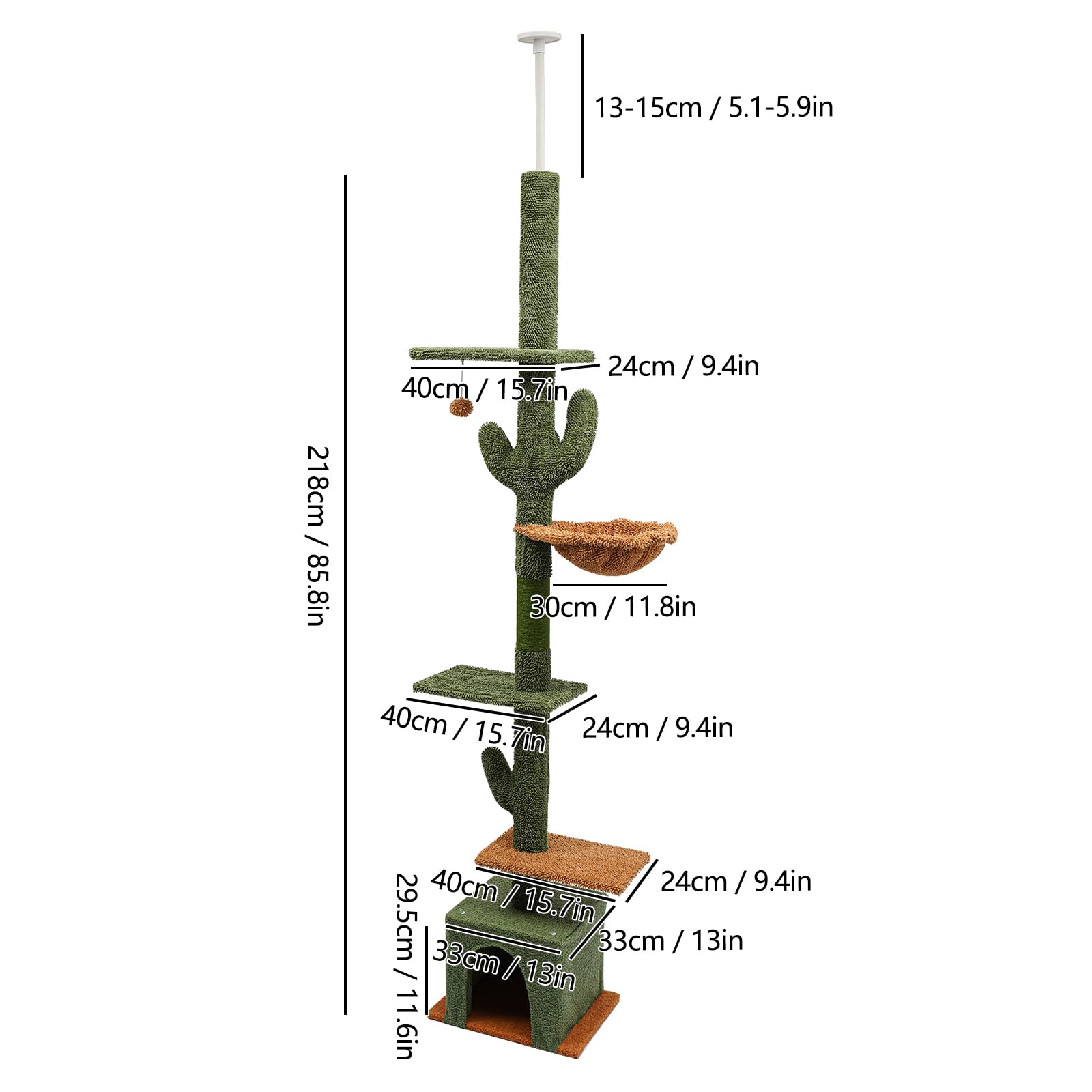 Cactus Gato Escalada Nido De Gato Árbol Rascador Todo En Uno El Suelo De La Columna Con Un Nido De Gran Varilla De Rascador, Torre De Gato De Múltiples Niveles