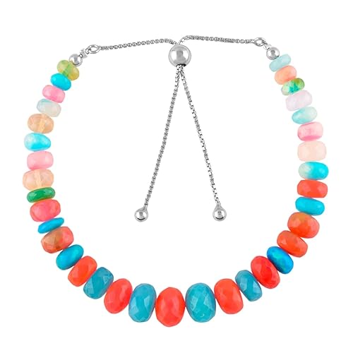 Genuine Ethiopian Opal Gemstones Beads Bolo Bracelets Healing Crystals Statement Jewelry Chakra Stones October Birthstone Rhodium Plated 925