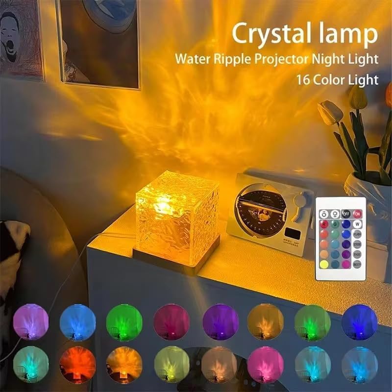 Image of DotCom Acrylic Romantic Ocean Wave Night Light Projector Lamp | 3D Water Wave Effect, LED Projection Lamp for Bedroom Decor, Remote Control - Multicolor
