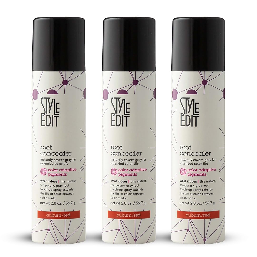 Style Edit Auburn/Red Root Concealer Touch Up Spray - Instantly Covers Greys And Roots - Professional Salon Quality Grays Cover Up Hair Products for Women Auburn Red 2 Ounce (Pack of 3)