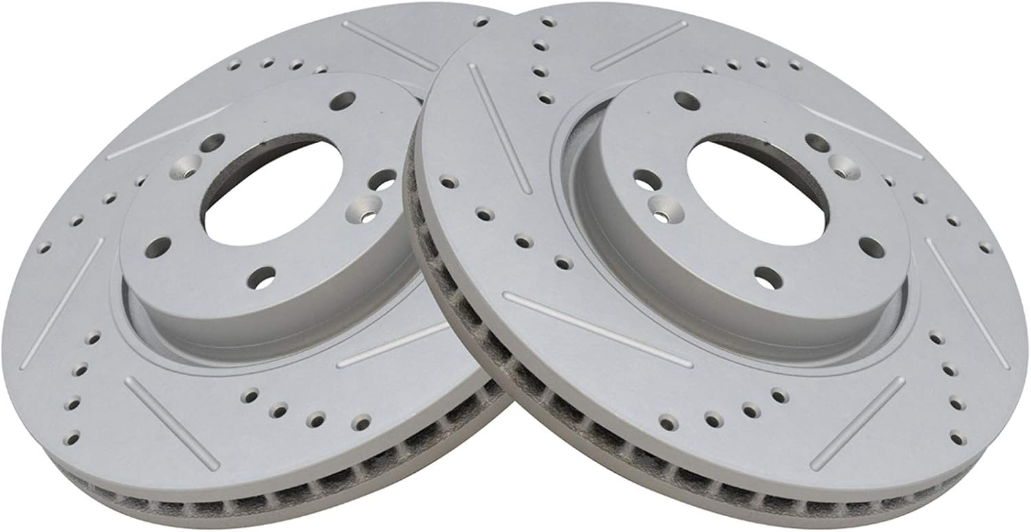 TRQ Front Performance Brake Rotor Drilled Slotted Pair for 2010-2015 Forte / 2010-2015 Forte Koup / 2014-2015