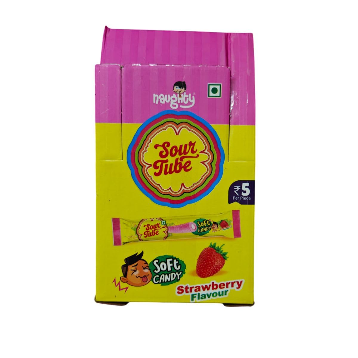 Sour Candy Tube Strawberry Flavour | 40 Pcs | 560g Soft & Chewy Toffee Pouch | Tangy Sweet Candy Tubes for Kids & Adults | Ideal for Party Packs, Birthday Return Gifts & Travel Snacks 2