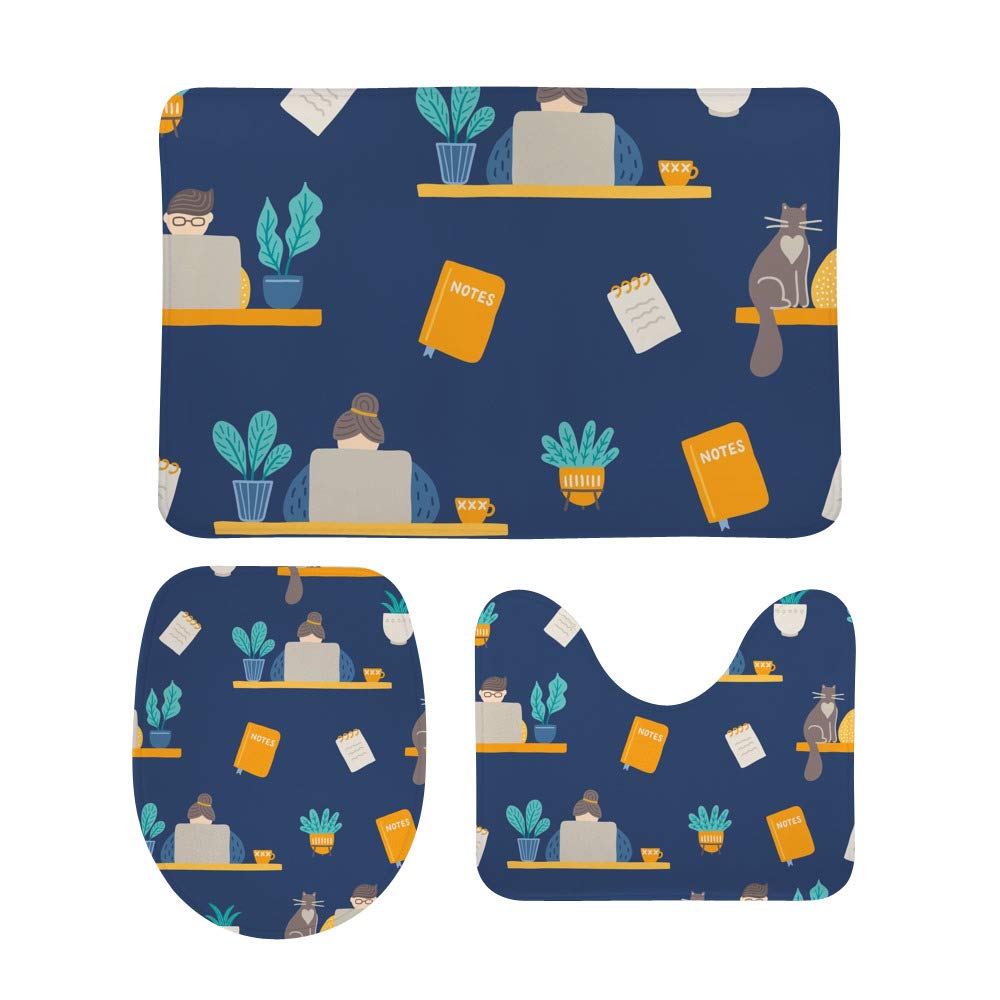 Tapis de salle de bain en U pour WC et douche en mousse confort CHEHONG bleu foncé