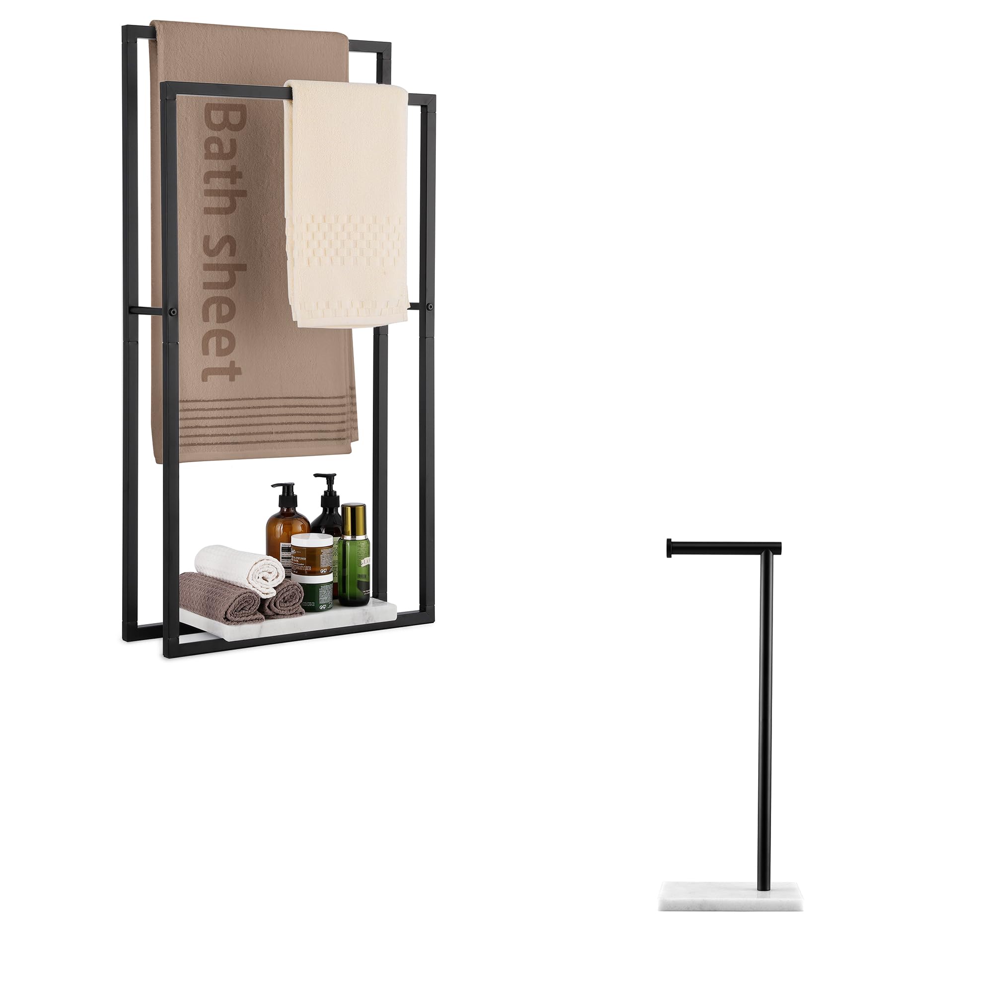 KES 38" H Floor Standing Towel Racks for Bathroom & Black Toilet Paper Holder Stand Bathroom, BTH501-BK+BPH285S1-BK