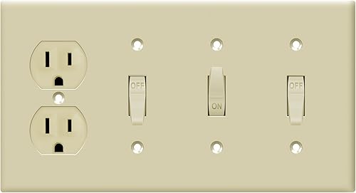 Miniatura 2 de ENERLITES Placa de pared combinada de triple palancasalida de receptáculo dúplex individual, tamaño estándar, cubierta de interruptor de luz de 4