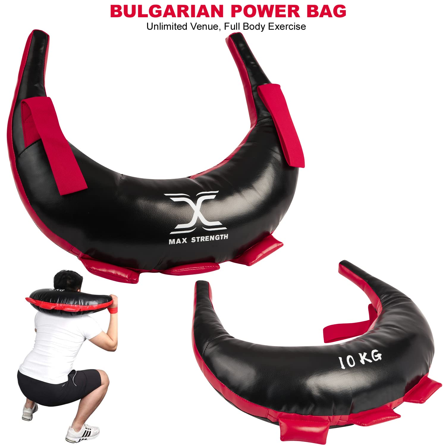 Max Strength Sac bulgare en Cuir synthétique pour haltérophilie, Fitness, entraînement, Judo, Crossfit, Grappling et Sable pour Homme et Femme