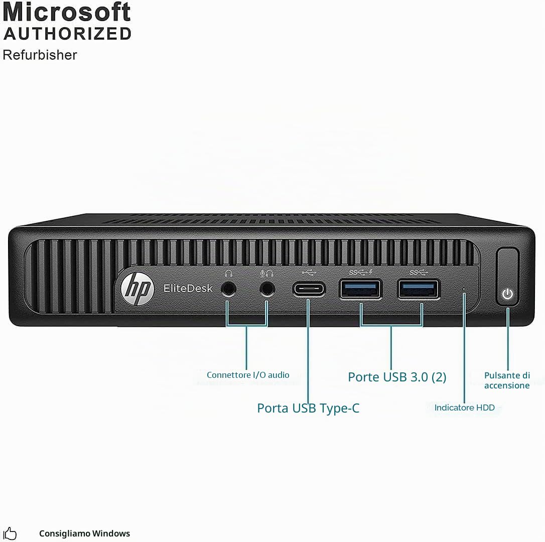 HP EliteDesk 800 G2 - Mini PC desktop, Intel Core i5-6600, 8 GB RAM, SSD da 256 GB, tastiera US QWERTY WiFi, Bluetooth, Windows 11 Pro (ricondizionato)