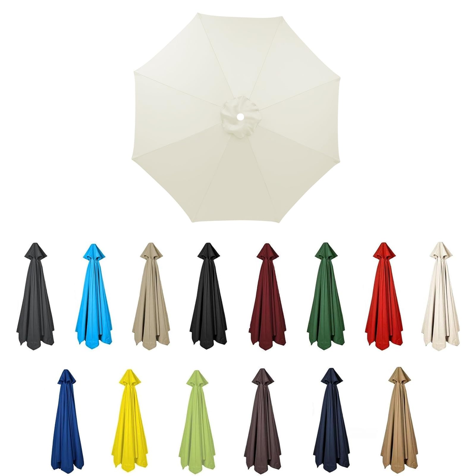 HonunGron Replacement Parasol Canopy Sun Umbrella Replacement Cloth For 2M 2.7M 3M, 6/8 Ribs, Garden Patio Umbrella Fabric Canopy Cover, UV50+, Waterproof (Beige,6 ribs-2m(6.5ft))