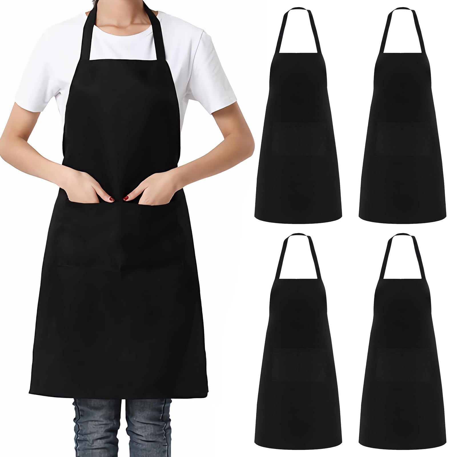 Gmhlles Men's Black 4 Pack Aprons With Pockets, Chef Aprons, Cooking Apron For Wo For Home Kitchen, Restaurant, Cafe, Baking, Gardening And Barbecue