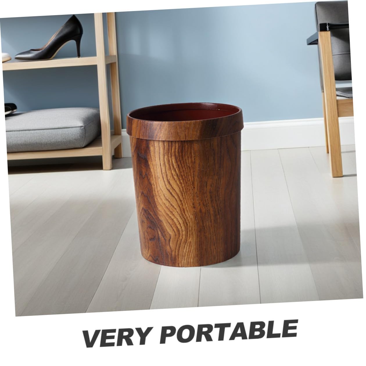 Alipis Wooden Trash Can Open Top Garbage Bucket Retro Rubbish Bin Container Waste Paper Basket Litter Bucket for Kitchen Office Home Bathroom Under Desk
