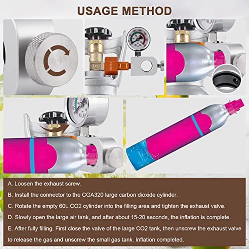 Adattatore di Ricarica CO2 Adattatore di Ricarica Soda Terra Co2 + Manometro 3500Psi per il Riempimento di Soda, Bombola Art Pink Soda