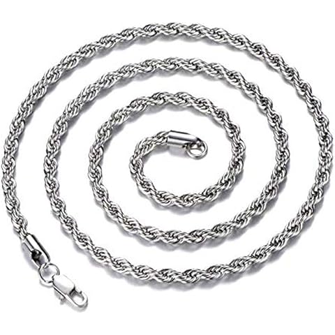 FEEL STYLE Stainless Steel Chain 925 Silver Rope Chains 3-5mm Twist Rope Necklace 14-30 Inch