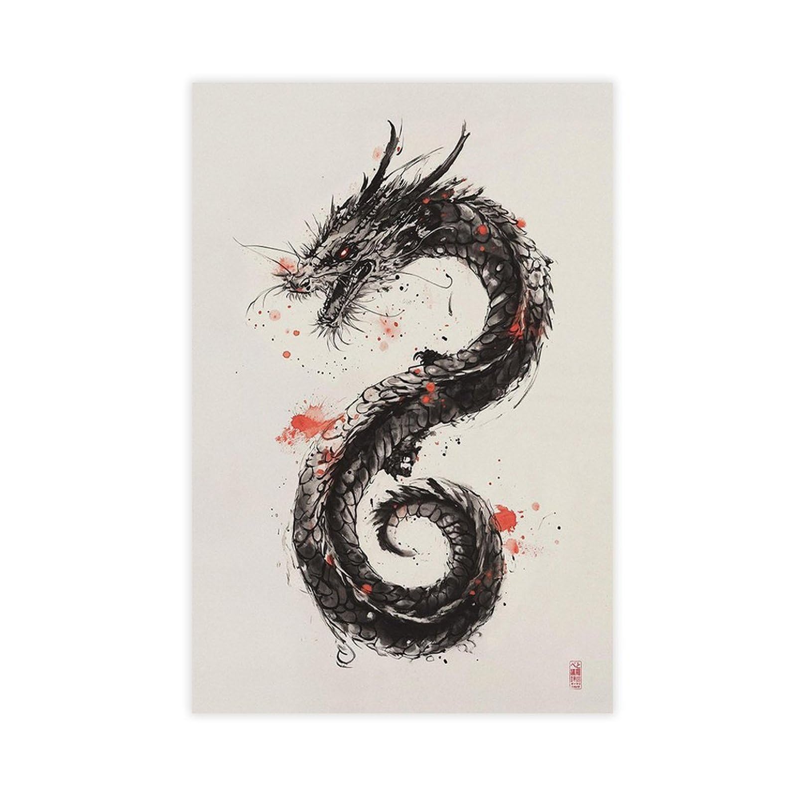 Bareronor Japanese Dragon Poster Canvas Poster Bedroom Decor Landscape Office Room Decor Gift 20" L X 30" W