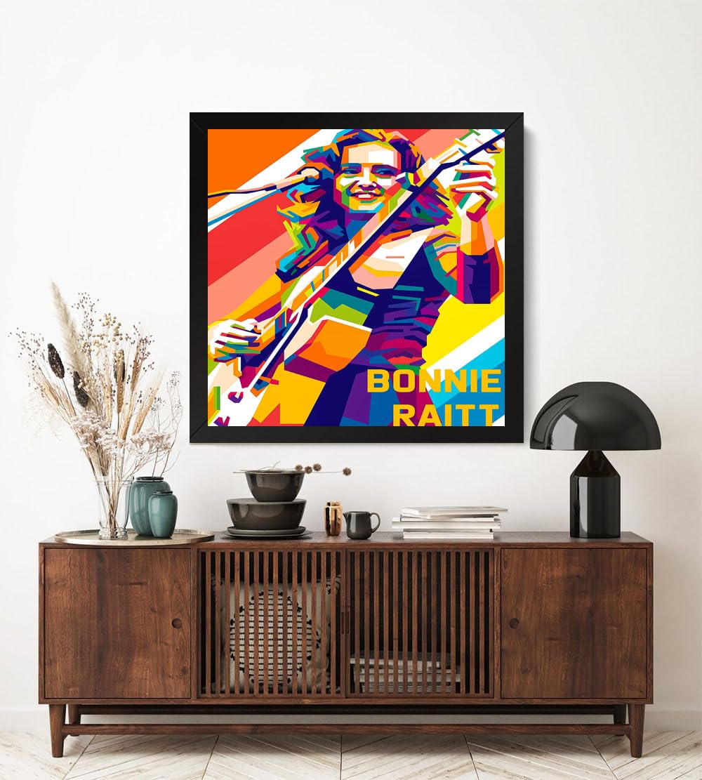 GADGETS WRAP Printed Photo Frame Matte Painting for Home Office Studio Living Room Decoration (17x17inch Black Framed) - Bonnie Raitt Pop Art Music