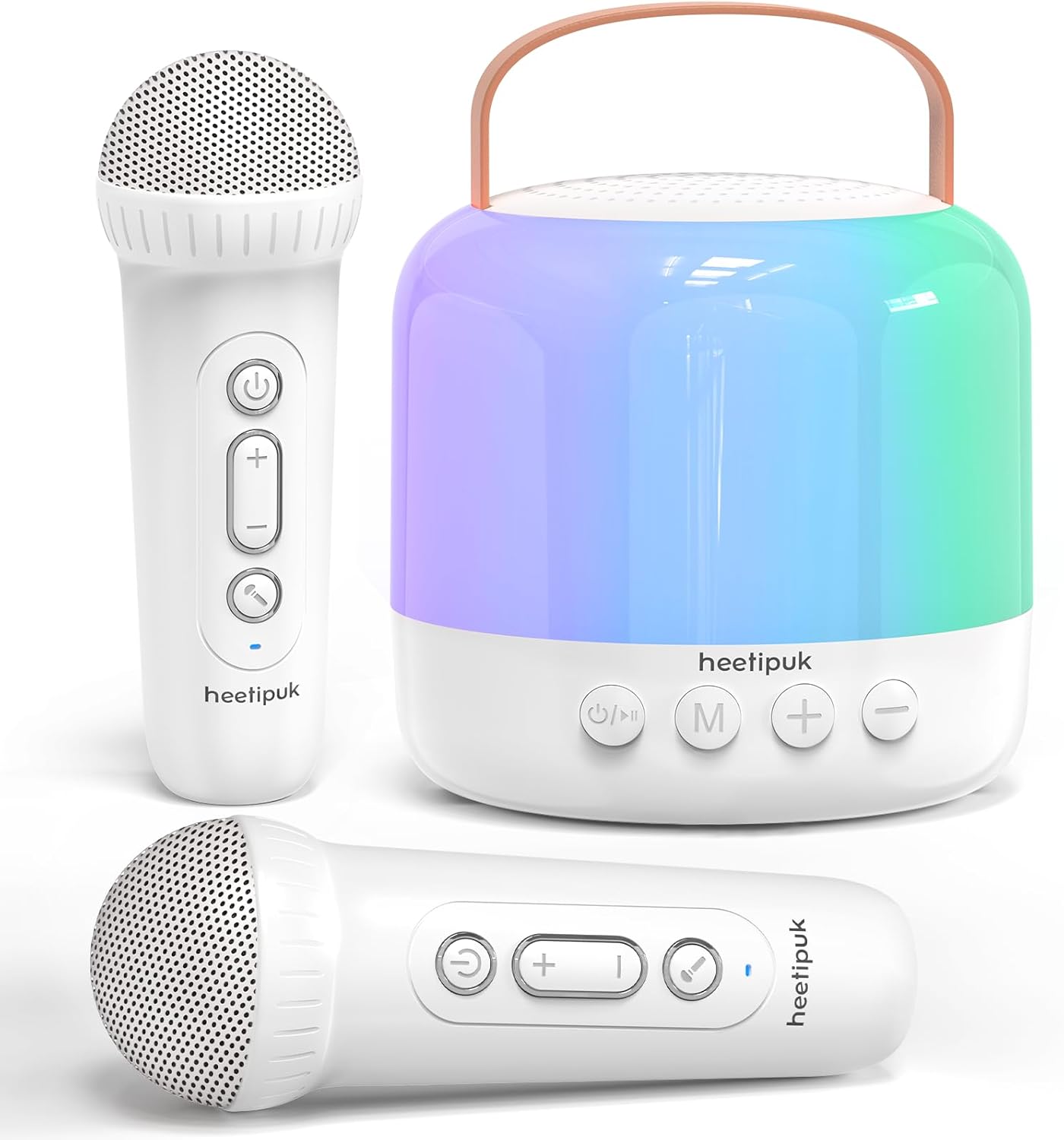 Mini Karaoke Machine for Kids Adults,Portable Bluetooth Karaoke Speaker with 2 Wireless Microphones Toys Gifts for Girls 4 5 6 7 8 9 10 11 12+ Years Old with LED Lights Birthday Home Party-White