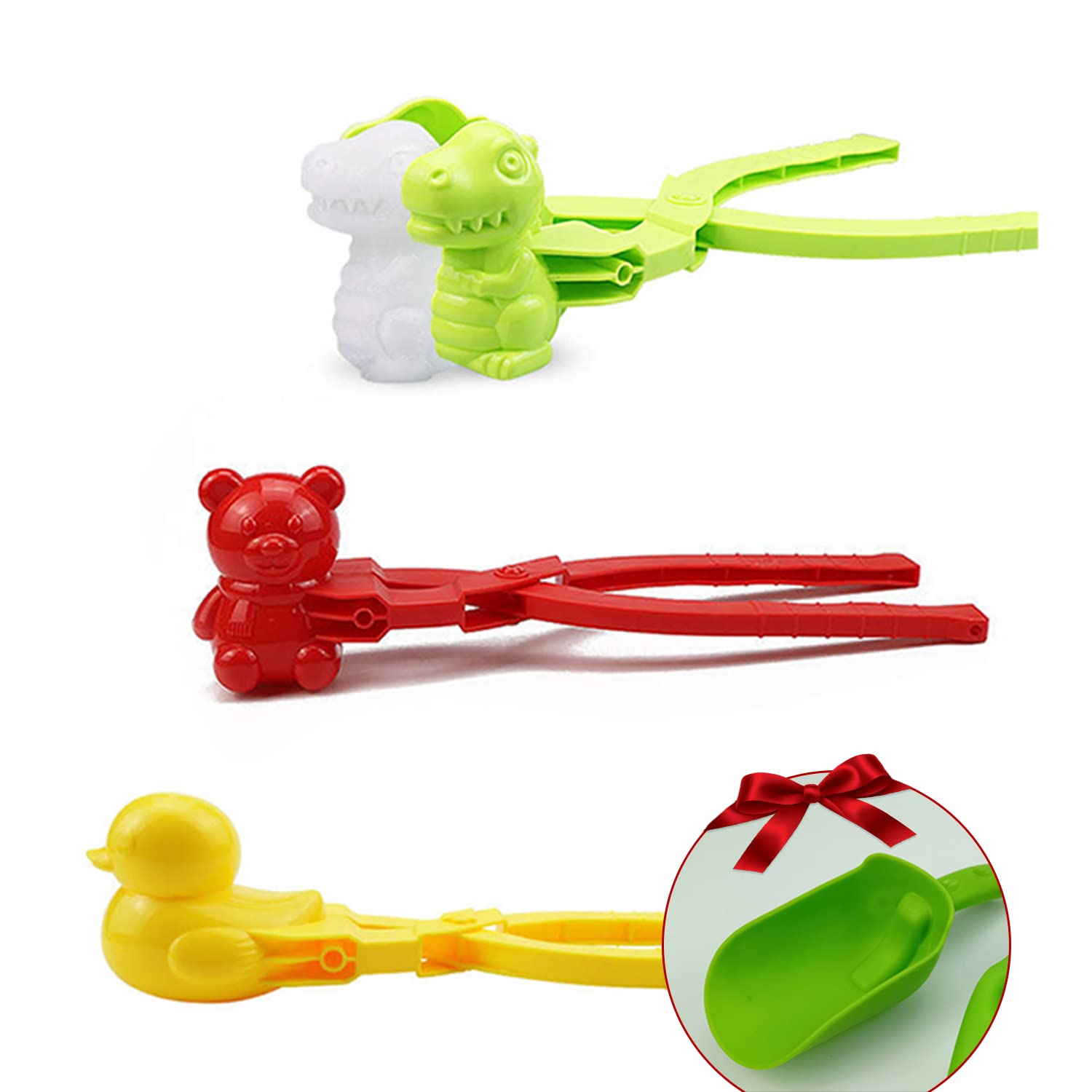 Muazida Snowball Maker Duck Bear Dinosaur Snows Snowman Maker Shapes Snow Outdoor Showdown with Additional Shovel (3 Pieces / Set)