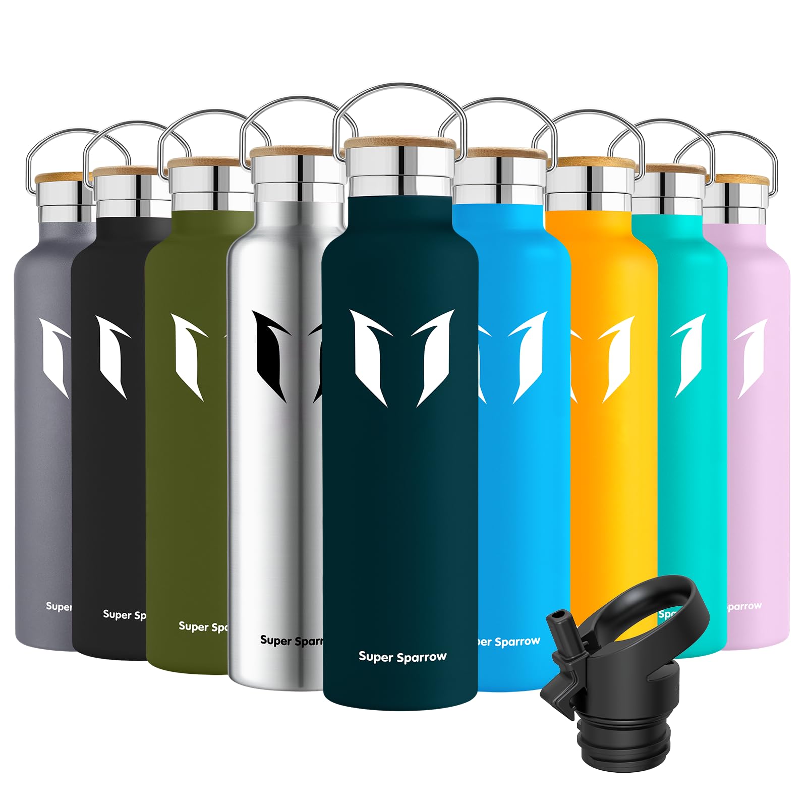 Super Sparrow Borraccia Termica - Bottiglia Termica Senza Perdite - 350ml/500ml/620ml/750ml/1L - Senza BPA Borracce Bambini - Per Scuola, Sport, Campeggio, Palestra, Ciclismo - Con 2 Tappi