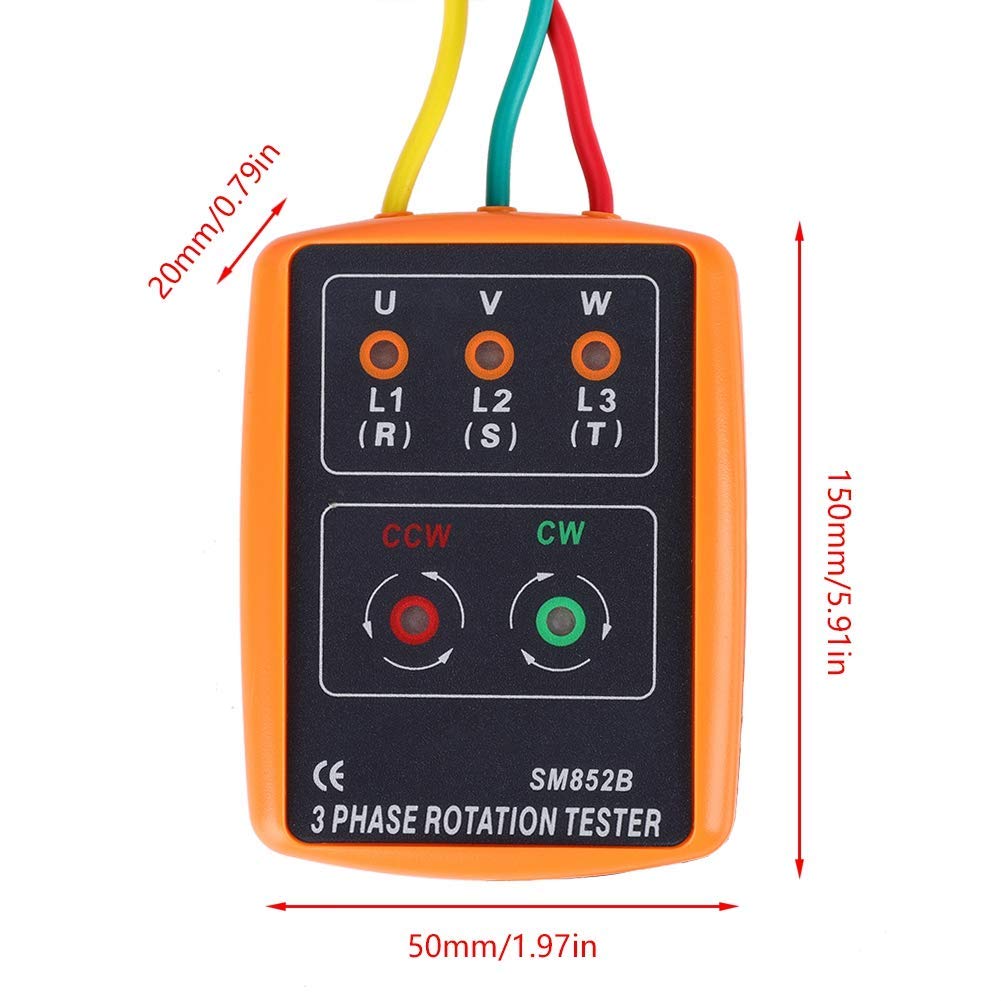 Testeur de Rotation dee Phase, SM-852B Testeur D'indicateur de Rotation D'ordre de Séquence Triphasé 60V ~ 600V CA, 20Hz-400Hz, Pour Vérifier Les Phases Ouvertes et Identifier L'état de Séque