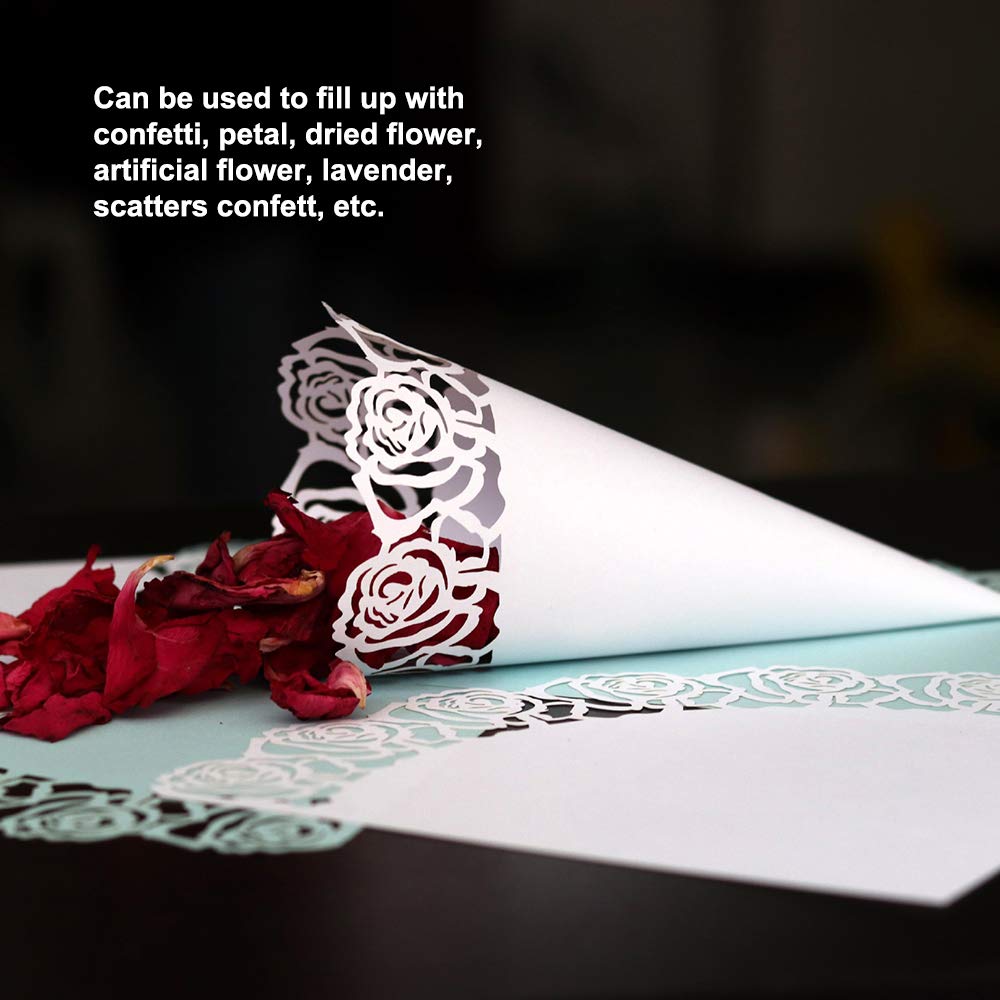 Amazon.com: 50PCS Wedding Paper Confetti Cones Hollow Print DIY Petal Toss  Lace Cones Wrappers Surrounding Edge Candy Flower Plate Party Confetti Cones  with Double Side Adhesive Tape by Giveme5 (Big Rose) :