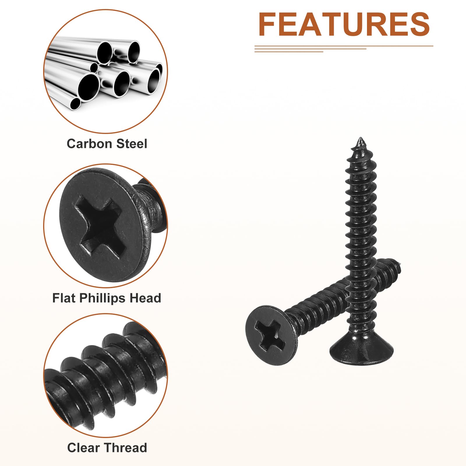 DTGN 100Pcs #6x1" Flat Head Wood Screws, Carbon Steel Phillips Self Tapping Screws - Good for Woodworking Furniture - Black - Image 4