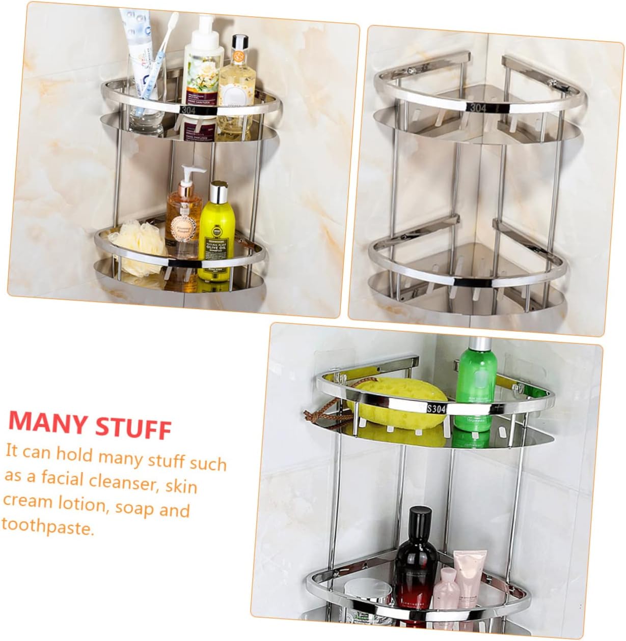 Ciieeo Bathroom Shelves Wall Mounted Storage Holder Stainless Steel Corner Shelf Triangle Storage Rack