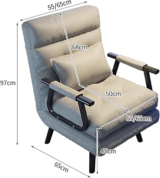 3 in 1 Convertible Sleeper Chair Bed Single Sofa Chair for Bedroom with Adjustable Backrest & Pillow Cozy Small Chair Couch for Small Spaces, Office(55 * 180cm)