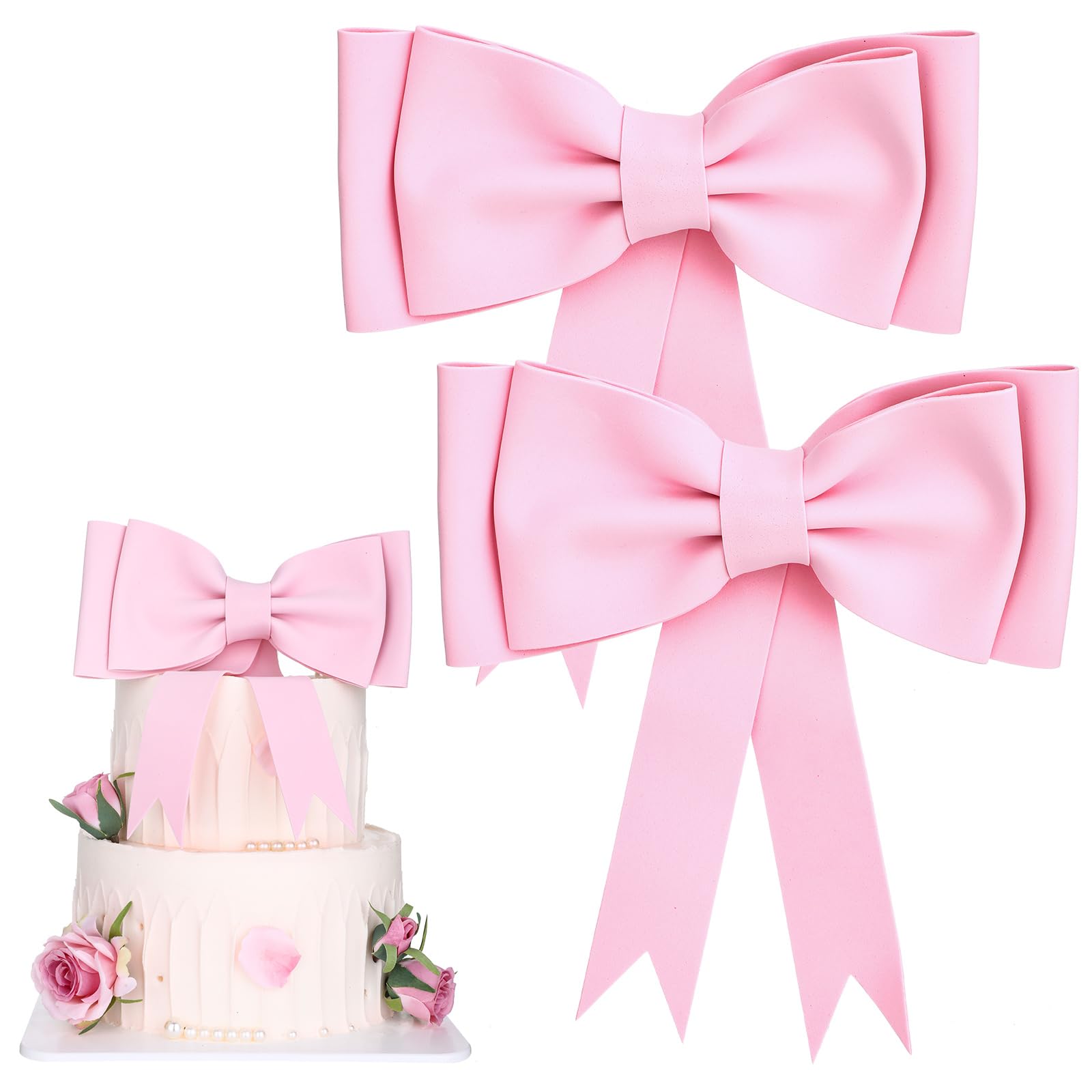 2 Pcs Pink Bow Cake Toppers for Girls Birthday Oversized Bow Cake Topper Decoration EVA Pink Bows Party Decorations Suitable for Birthday Wedding Party