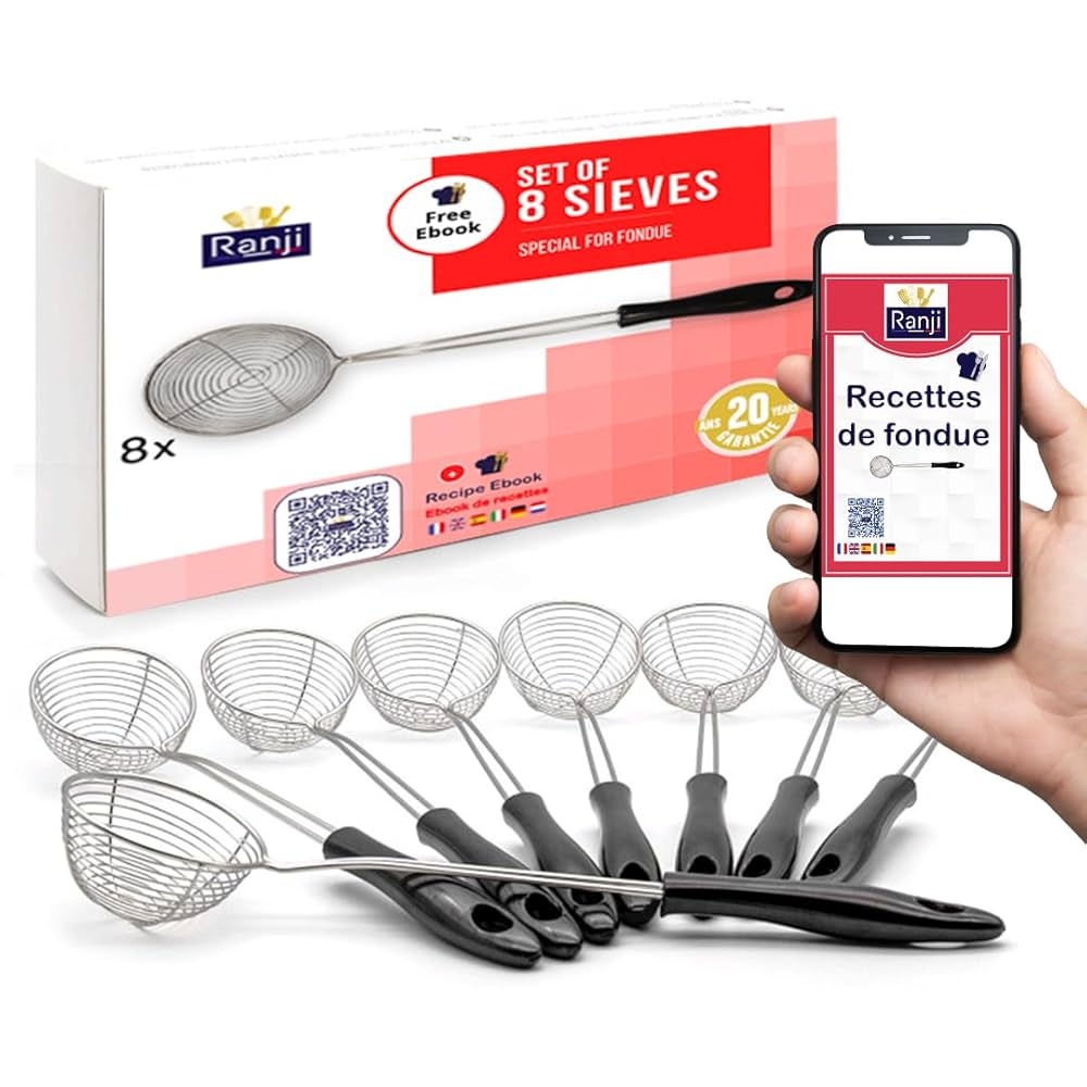 Set De 6 Passoires à Fondue En Inox - Longue Poignée - Pour Légumes, Viande, Friture - Or