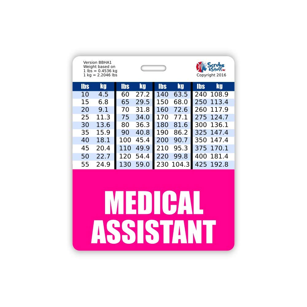 Medical Assistant Badge Buddy Horizontal w/Height & Weight Conversion Charts (Oversized, Pink)