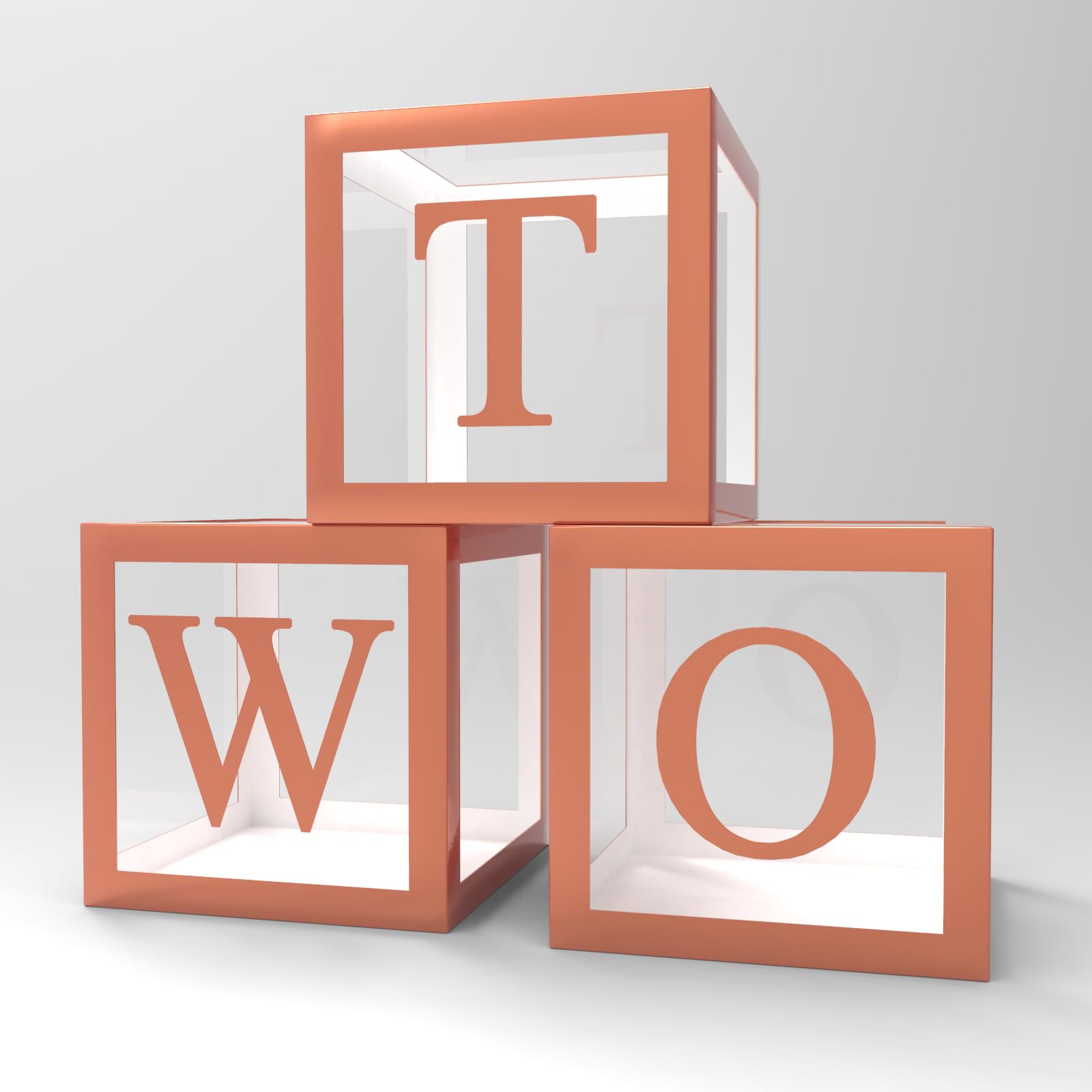 Rose Gold Two Balloon Boxes for Second Birthday Decorations - 3 Pcs Set for Girl or Boy - Photoshoot Props, Cake Smash Backdrop for 2nd Birthday