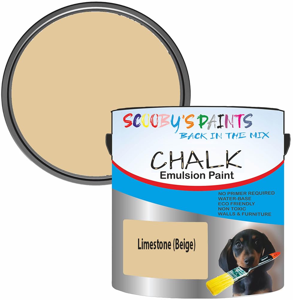 Scooby's Paints Chalk Emulsion Paint, Water-Based, No Primer Required, 250ml, For Walls and Furniture (Limestone (Beige))