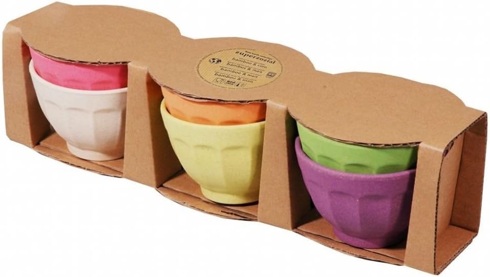 Capventure BV Zuperzozial Raw Earth Sweet Fortune Set of 6 Rainbow 100% Biodegradable Ice Cream Pudding Dessert Bowl 10cm dia, Bamboo