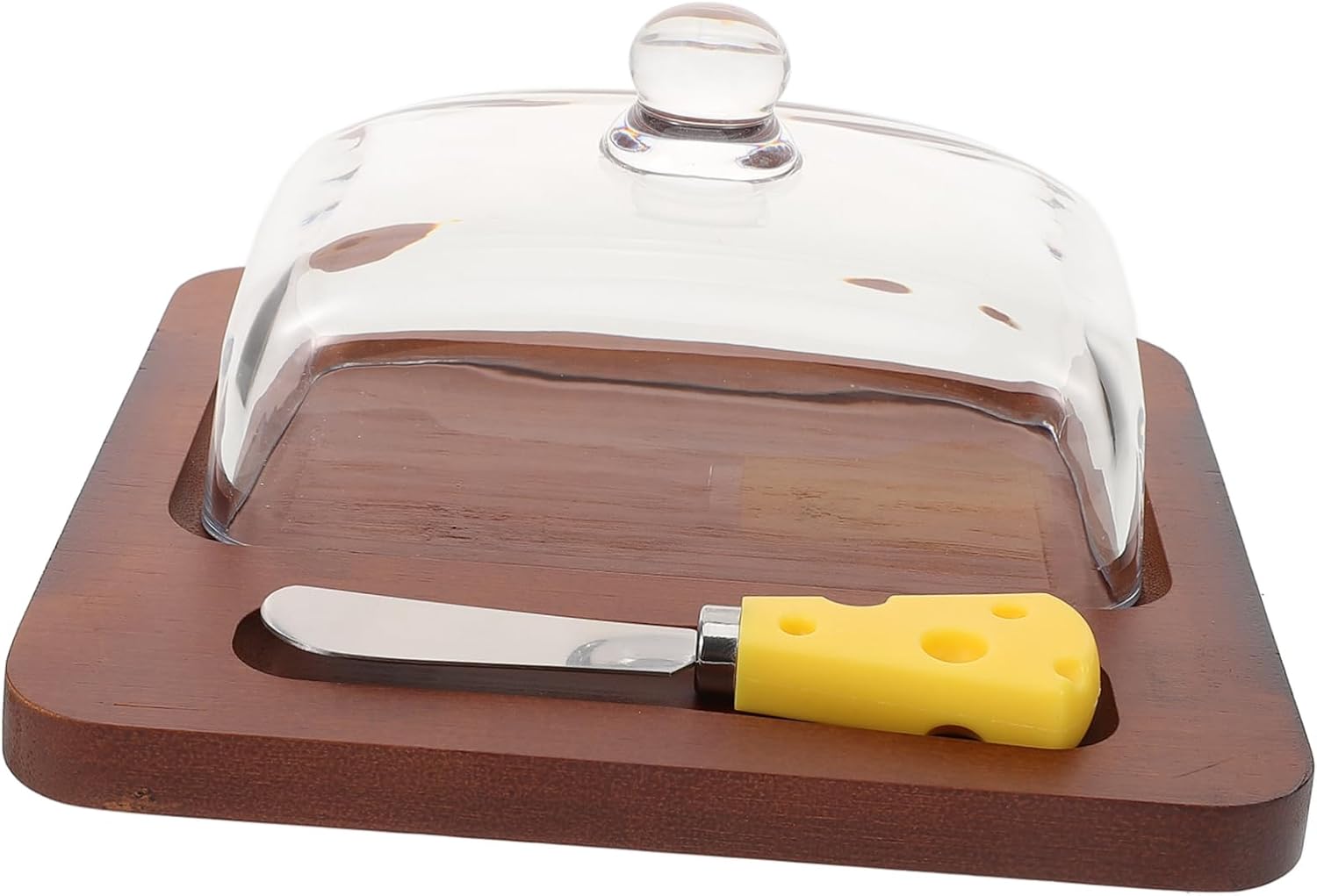PRETYZOOM European Style Butter Box Glass Dome Metal Butter Knife for Slicing Storage Box