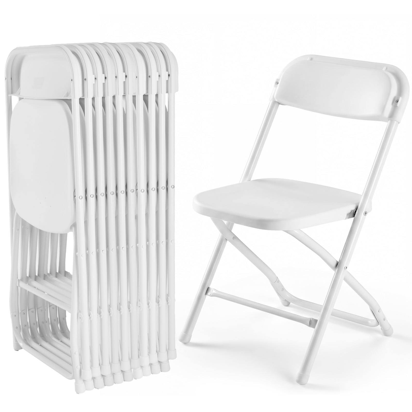 Photo 1 of DUMOS Folding Chairs Sets of 10, 330lbs Capacity Plastic Stackable Home Office Chair, Portable Fold Up for Indoor Outdoor, Patio, Camping, Garden, Party (White)